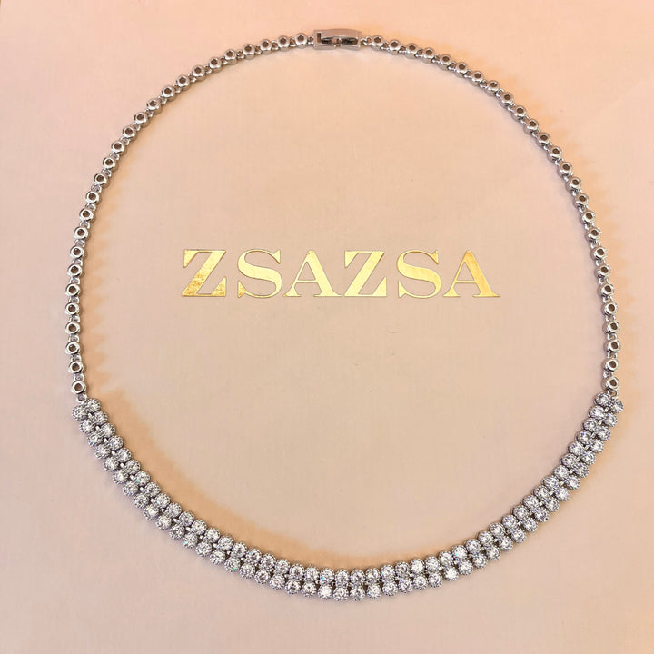 Classic double zircone white gold plated set