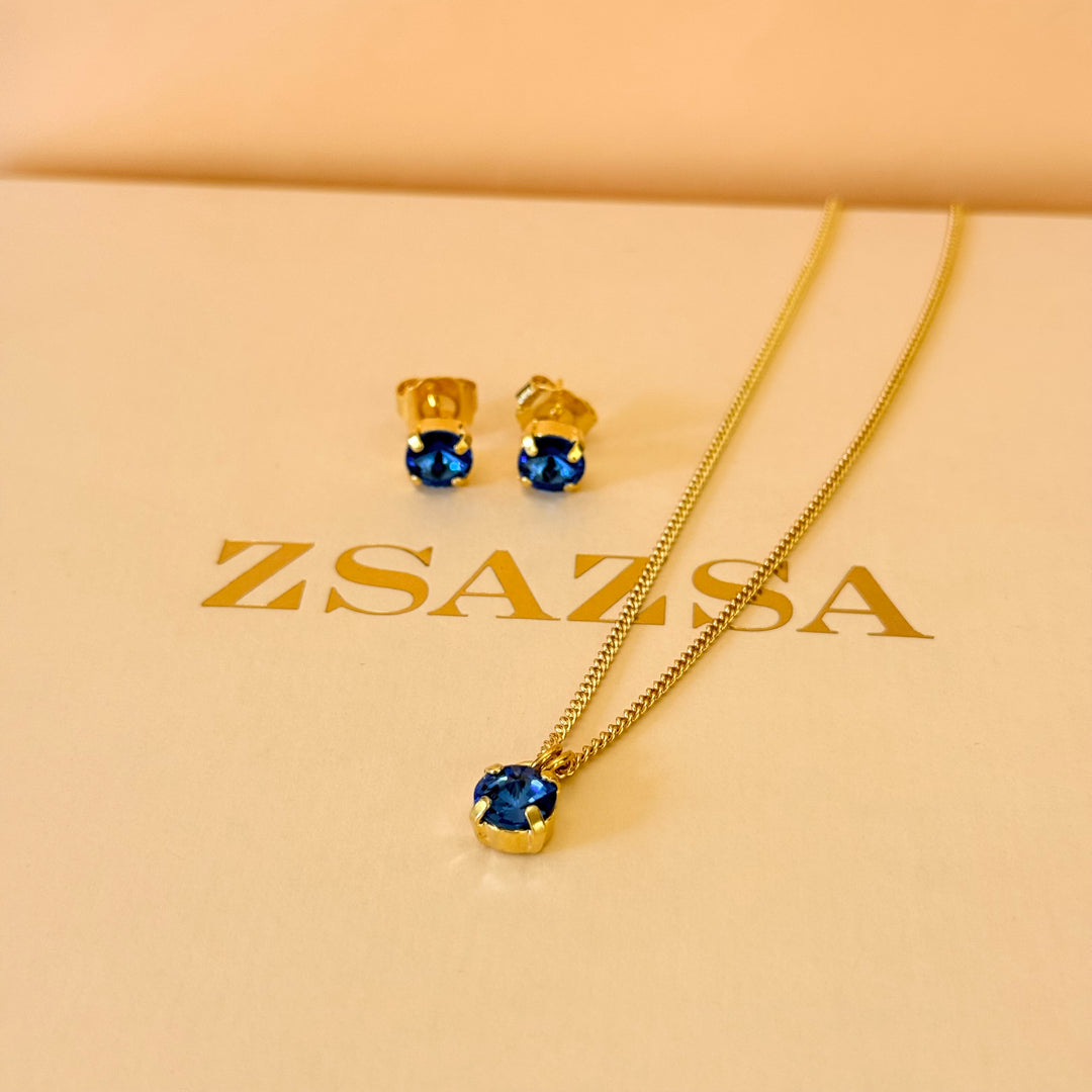 Royal blue gold plated solitaire set