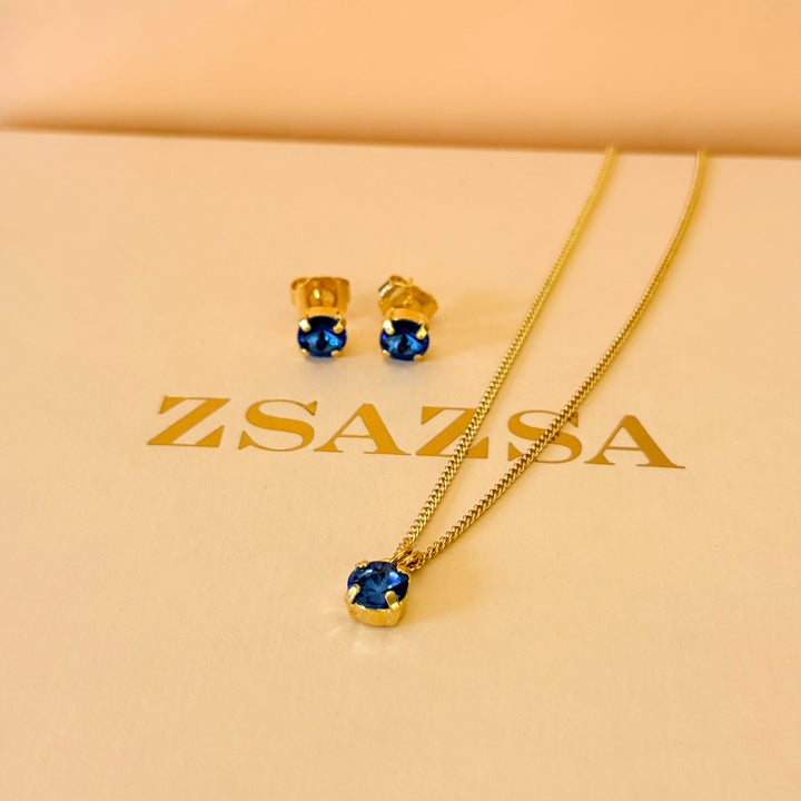 Royal blue gold plated solitaire set