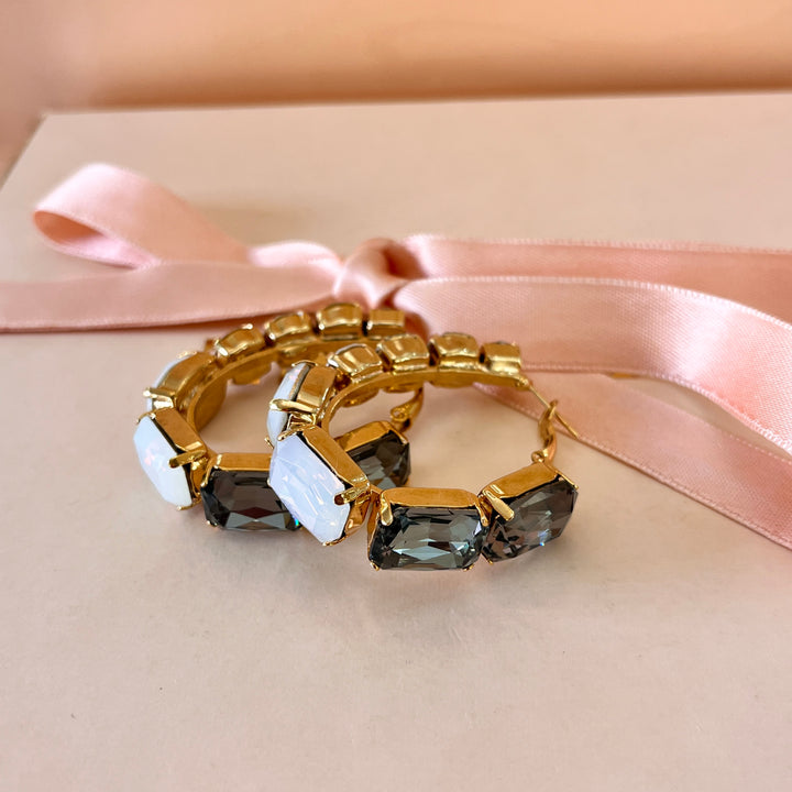 White and grey preciosa crystals hoops