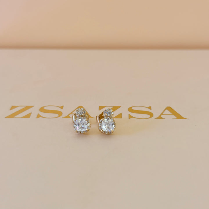 Square and round zircone sterling silver gold plated studs