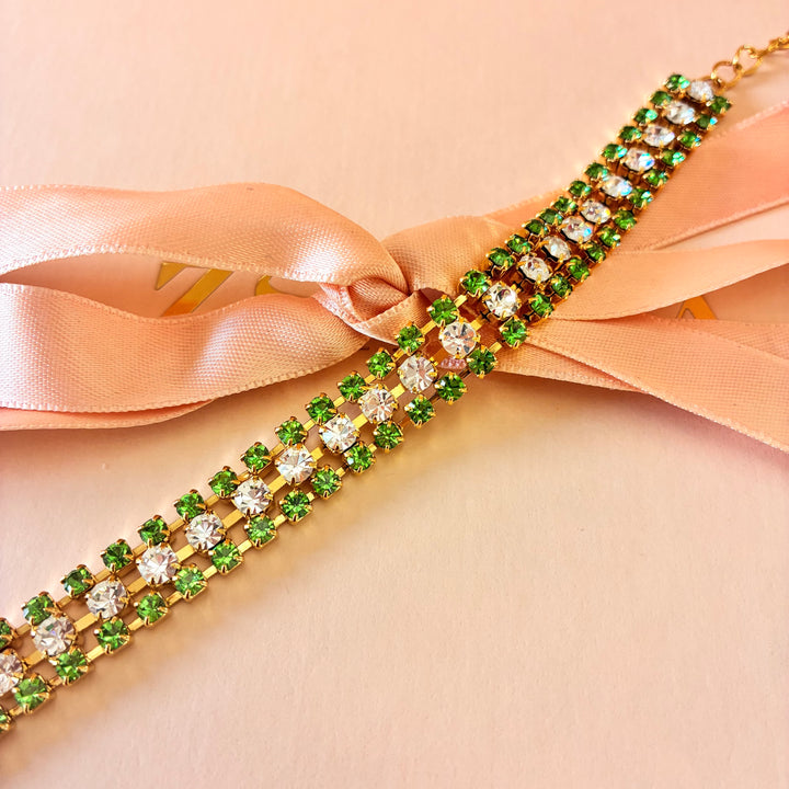 3 rows green Preciosa crystals bracelet
