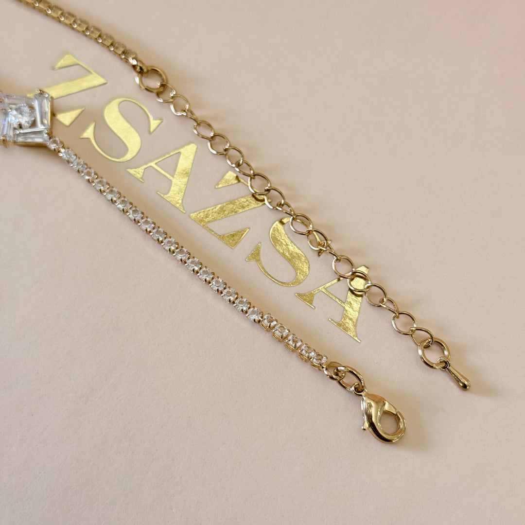 Zircone baguette gold plated double bracelet