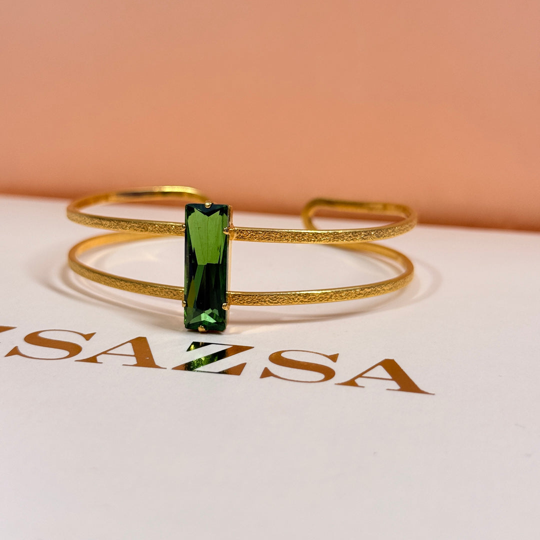 Rectangular green Swarovski crystals handmade bangle