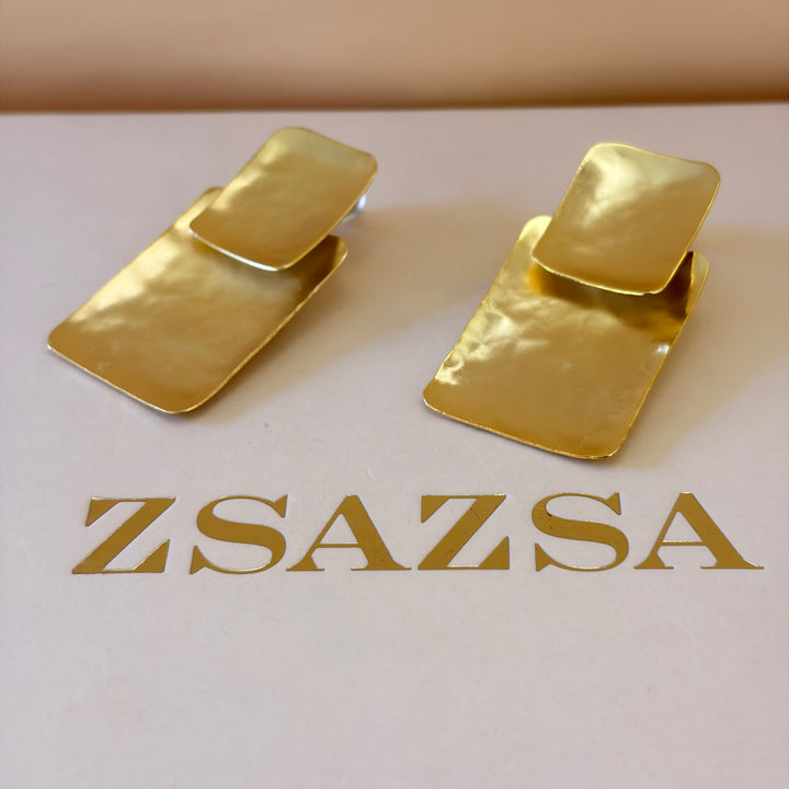 Handmade Simple Square Gold Earrings and Necklace Set | Gold Plated | ZsaZsa