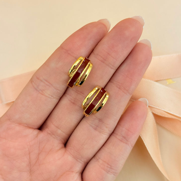 Casual red gold plated half hoops