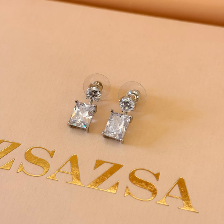 2 in 1 zircone silver earrings