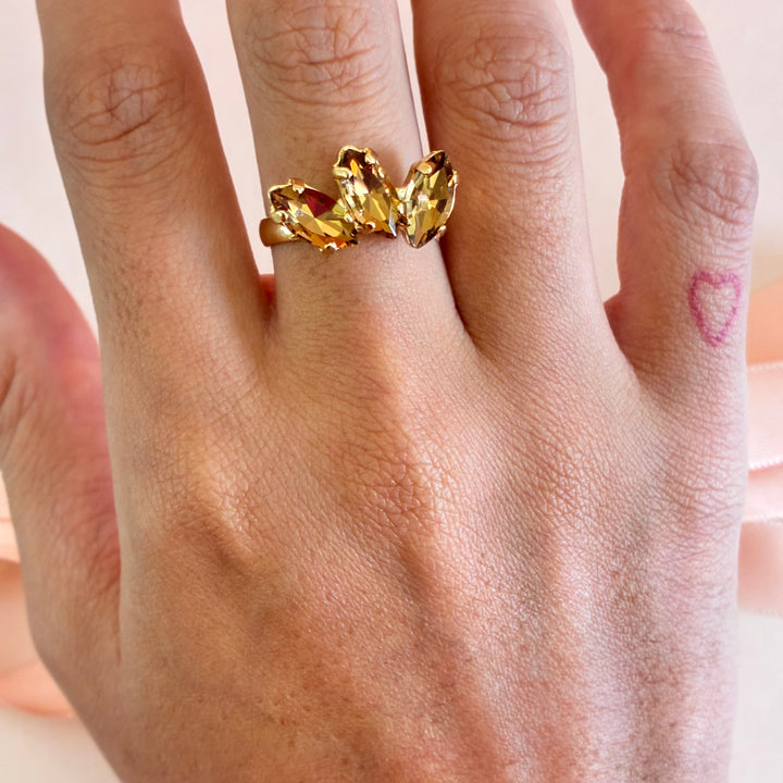 Bronze marquise Swarovski crystals ring