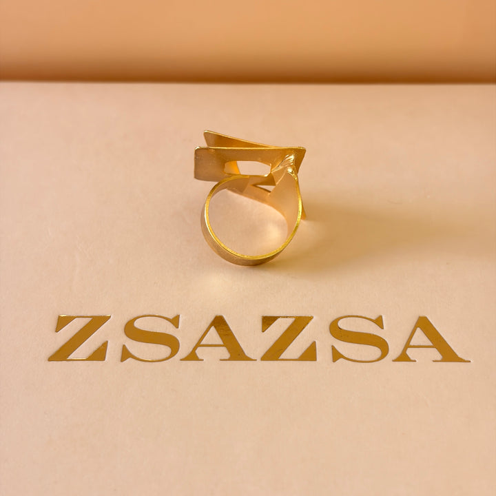 Handmade Intersecting Square Gold Ring | Gold Plated | ZsaZsa