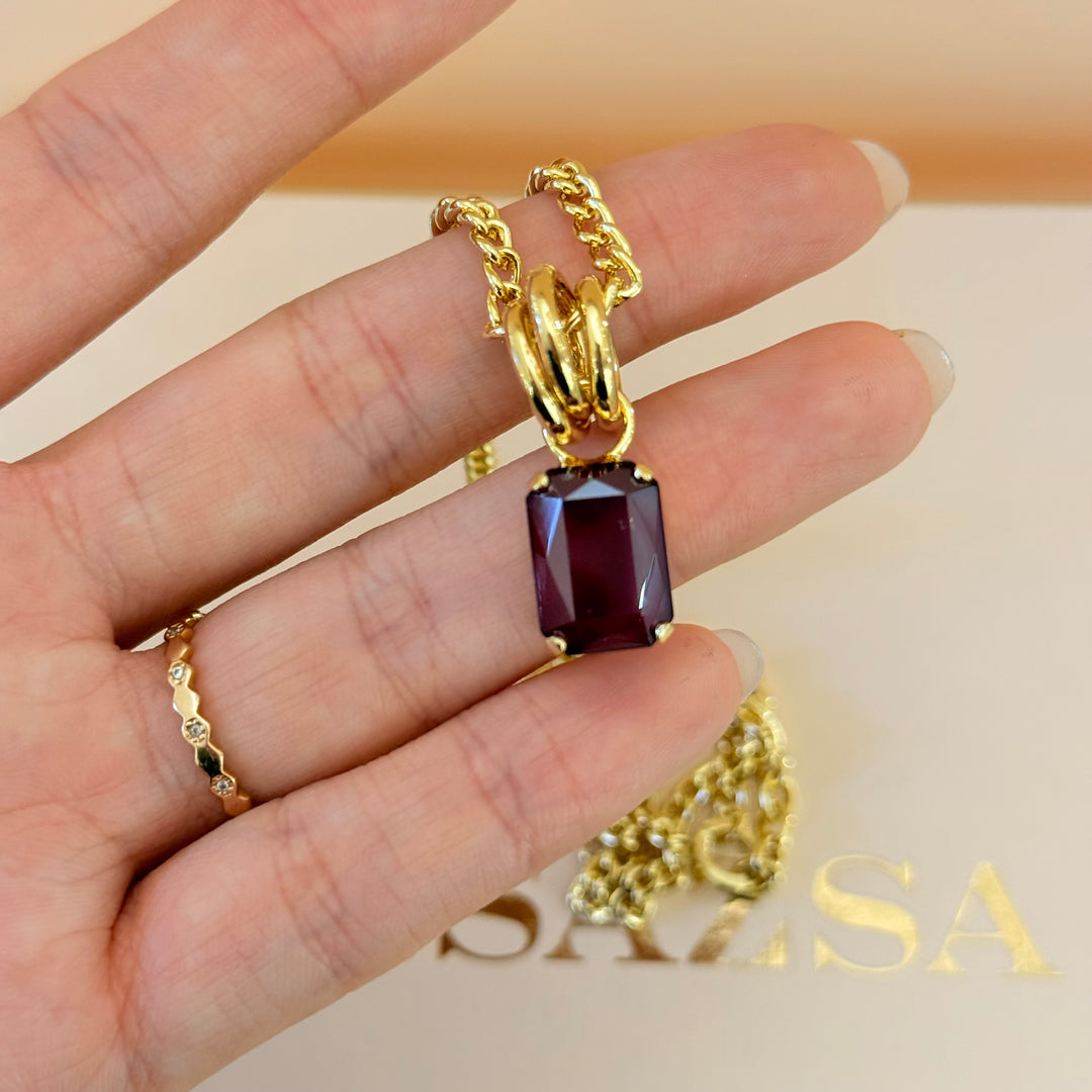 Rectangular Plum Swarovski crystals gold plated set