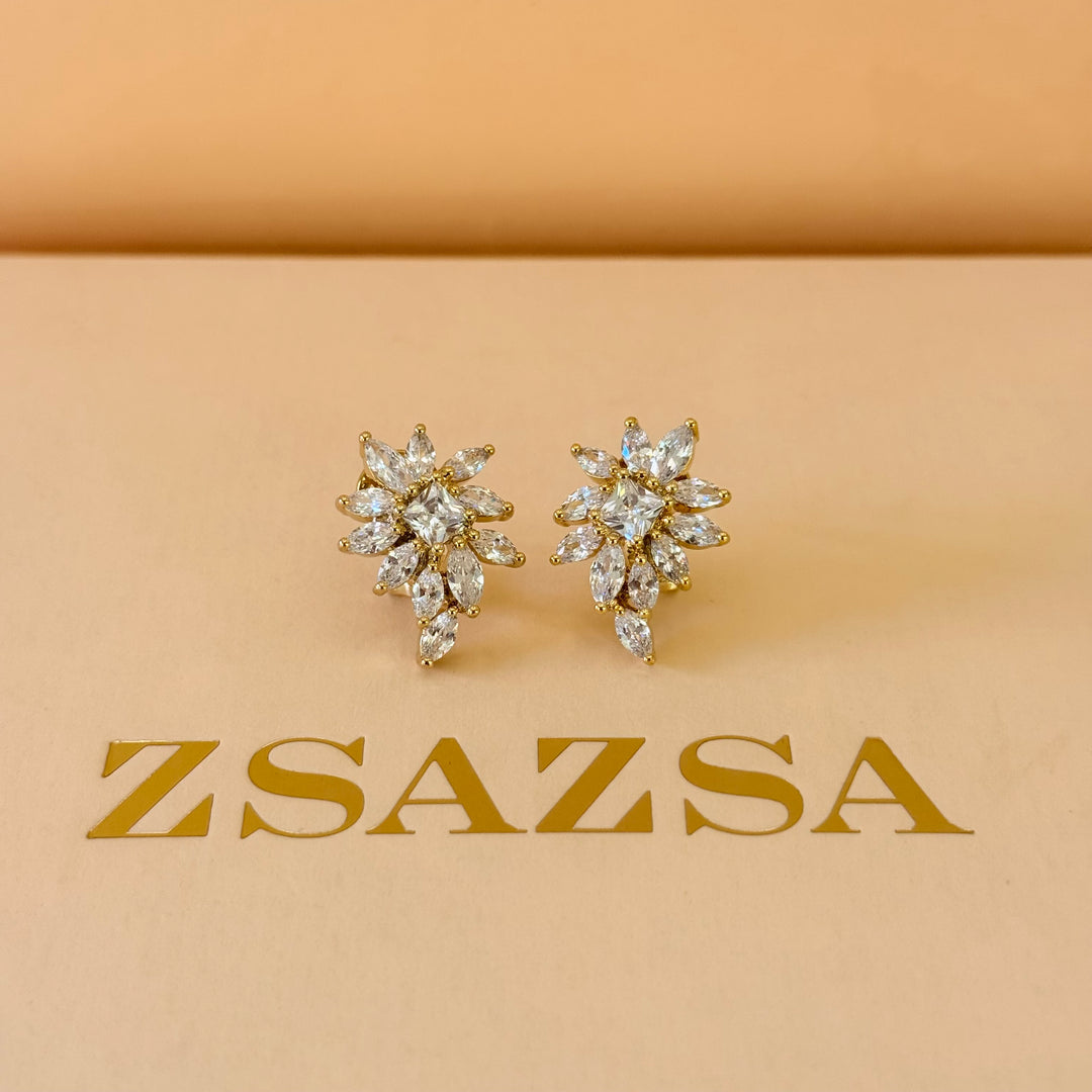 Marquise and square zircone gold plated pendant set