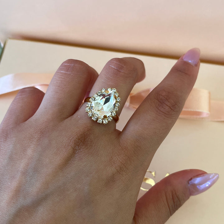 Preciosa crystals teardrop gold plated studs and ring