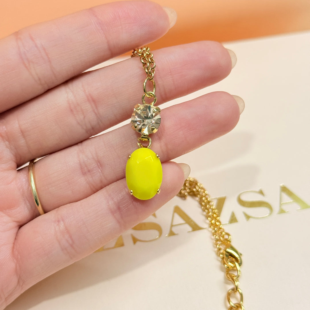 Oval and round champagne and yellow preciosa crystals pendant set