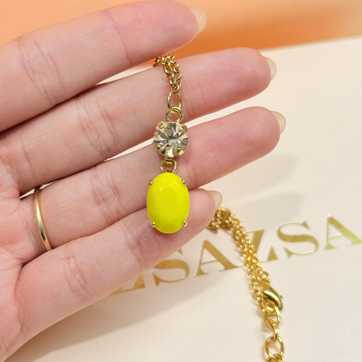 Oval and round champagne and yellow preciosa crystals pendant set