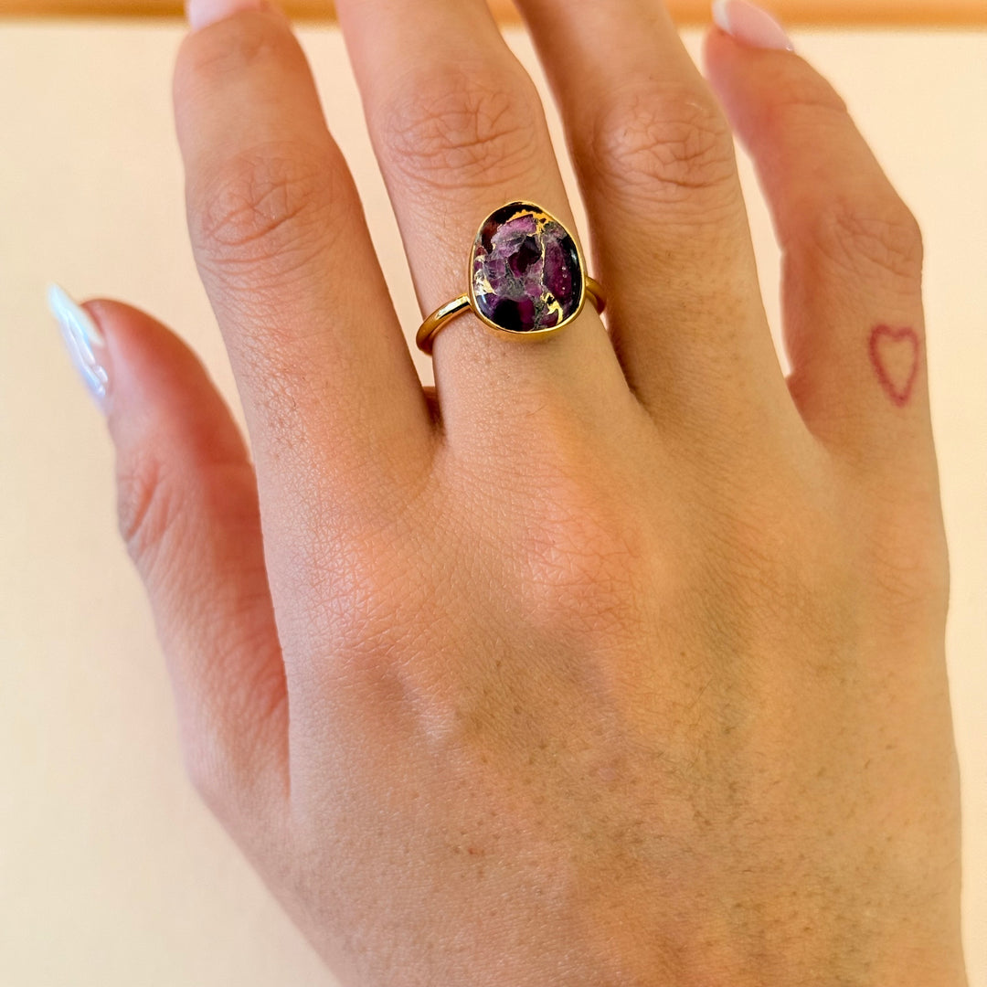 Purple natural stone earrings and ring