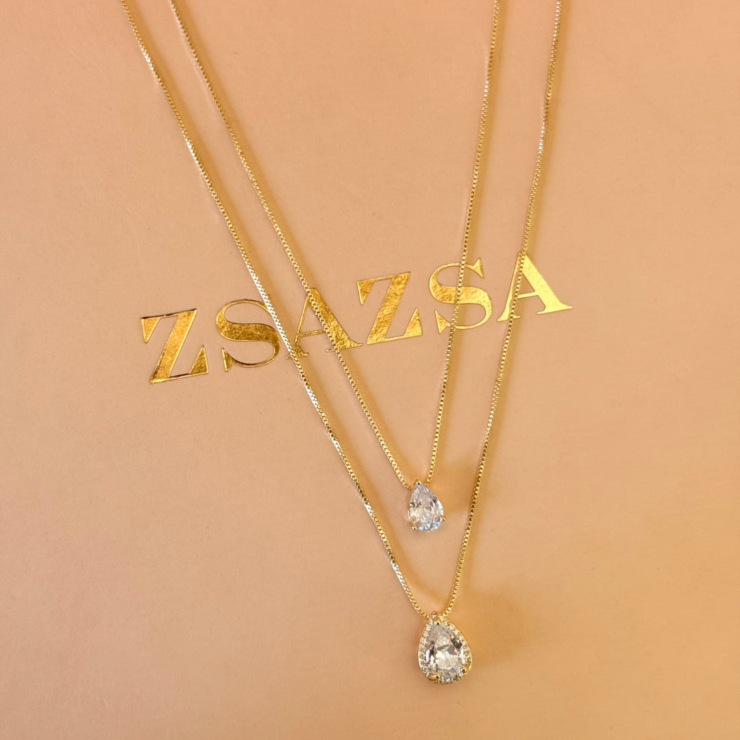 Double pendant teardrop zircone gold plated