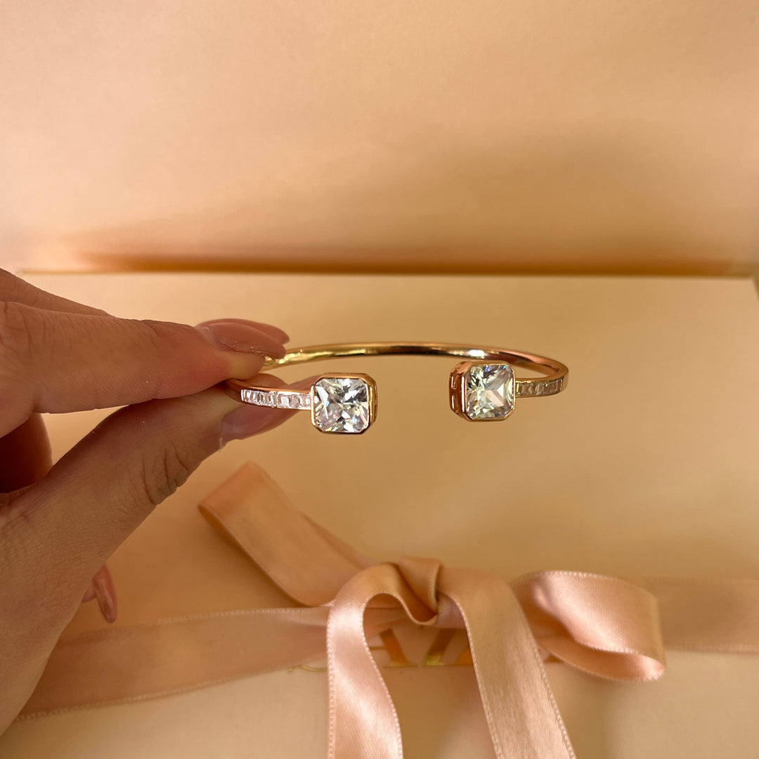 Square zircone Sterling silver rose gold plated bangle