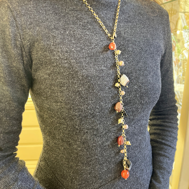 Grey Mallorca pearls and semiprecious stones gold plated necklace