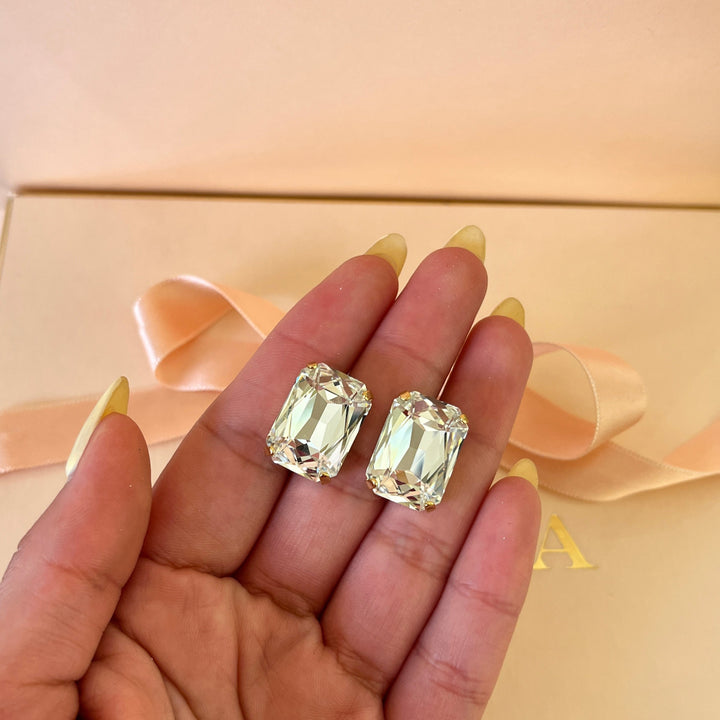 Rectangular Swarovski crystals gold plated studs