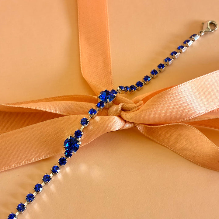 Royal blue Swarovski crystals silver bracelet