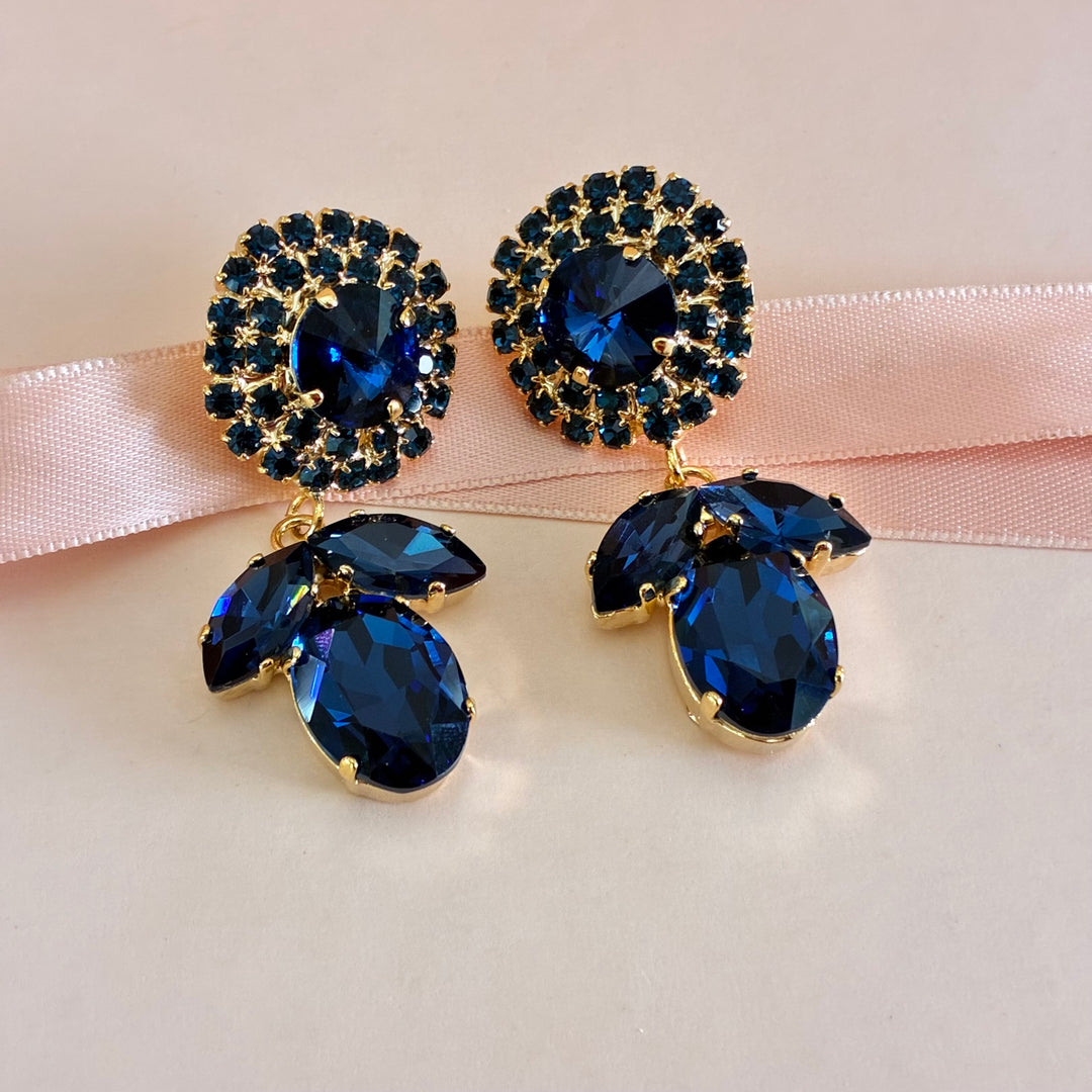 Statement navy blue Swarovski crystals earrings