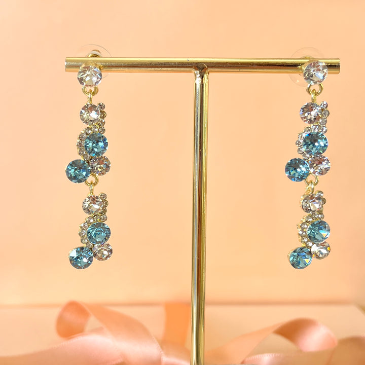 Turquoise Swarovski crystals long earrings