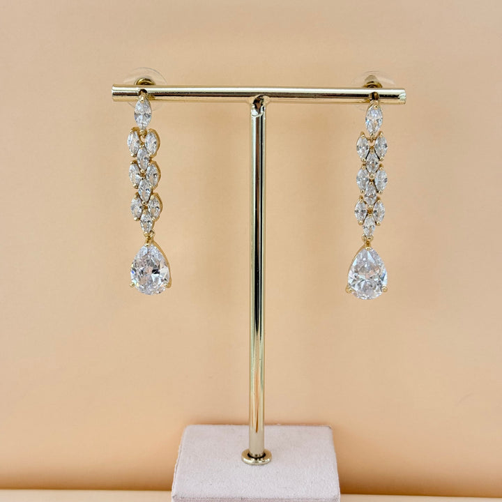 Long chunky marquise and teardrop zircone gold plated earrings