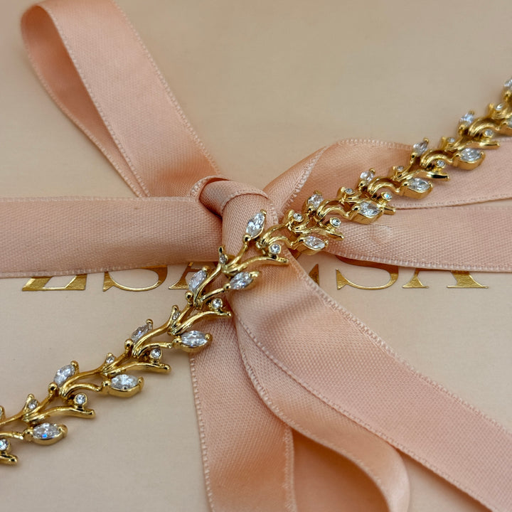 Leaves zircone gold plated earrings and bracelet