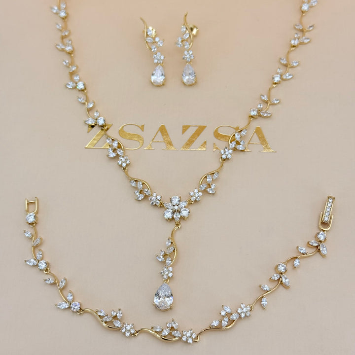 Teardrop and flower zircone gold plated set