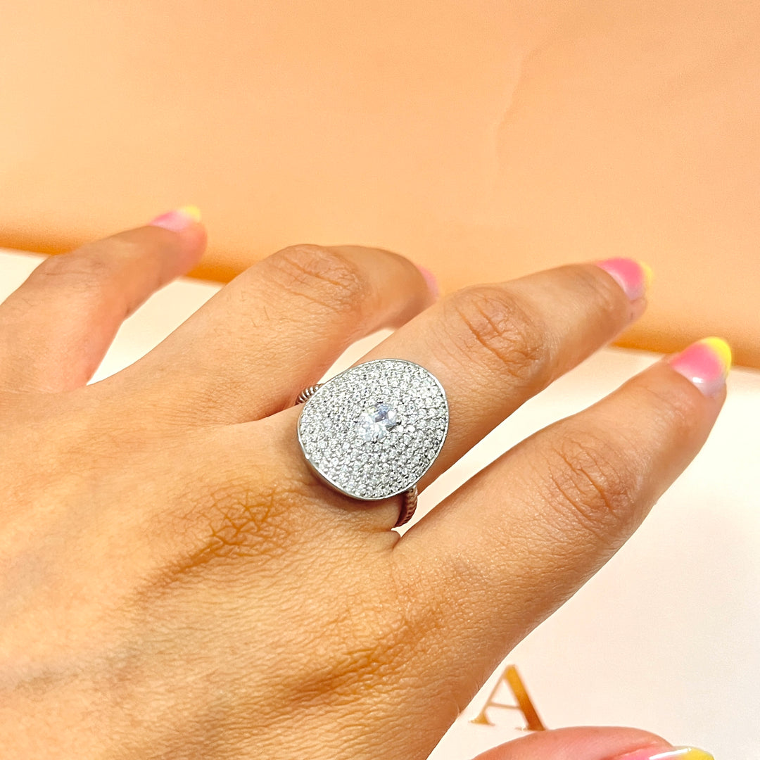 Zircone oval sterling silver ring
