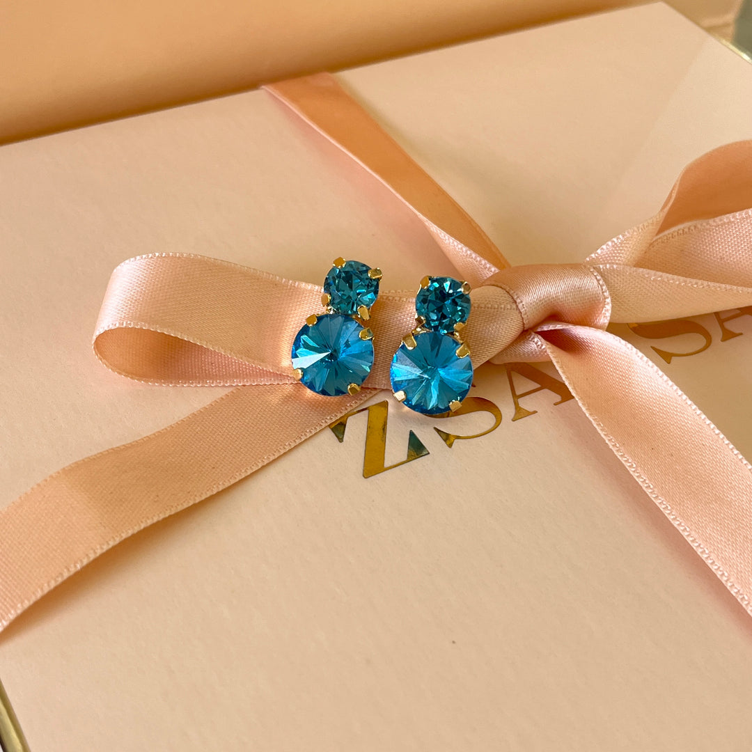 Turquoise double Swarovski crystals studs