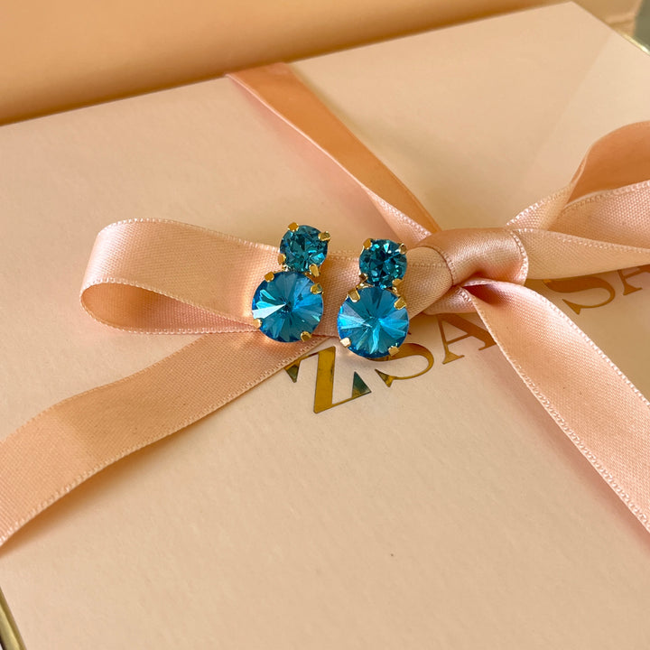 Turquoise double Swarovski crystals studs
