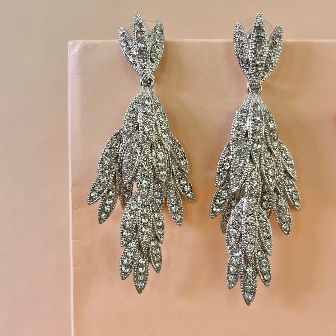 Swarovski crystals leafs white gold plated earrings