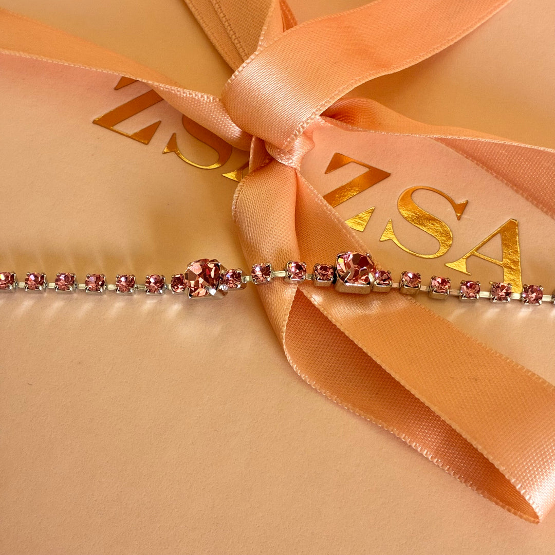 Pink Swarovski crystal silver bracelet
