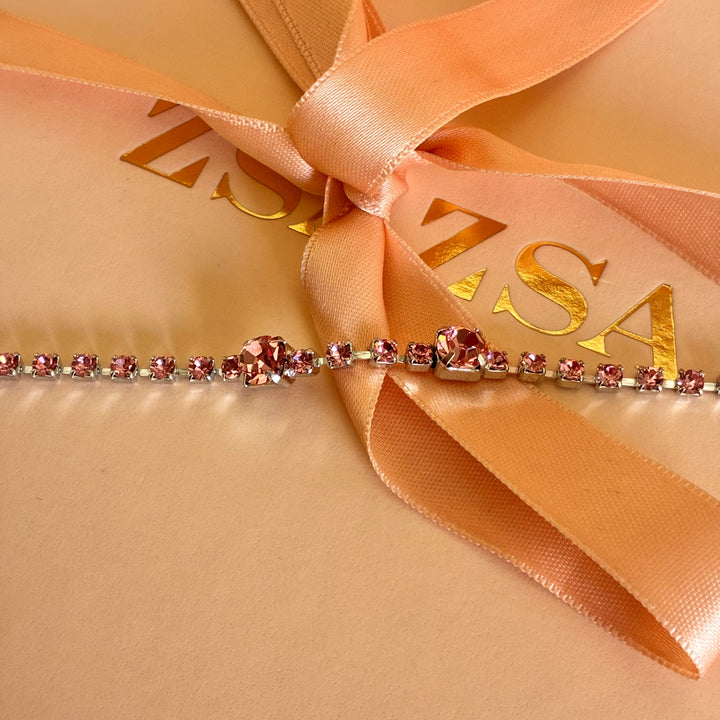 Pink Swarovski crystal silver bracelet