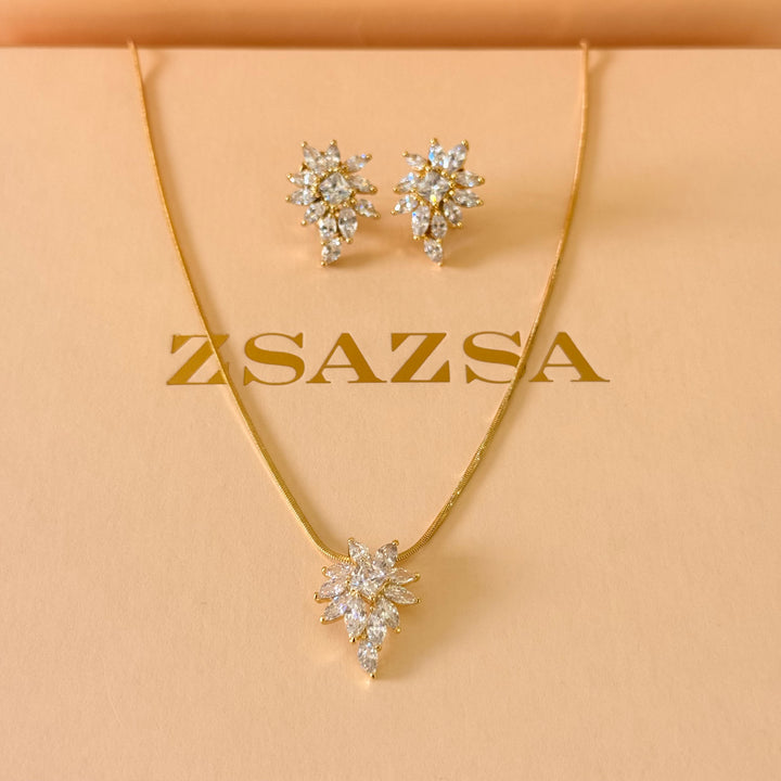 Marquise and square zircone gold plated pendant set