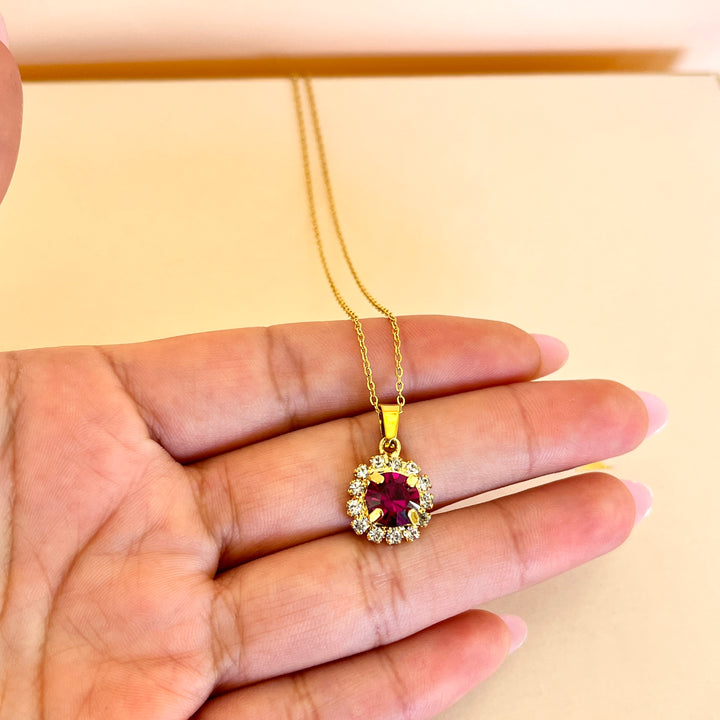 Fuchsia flower Swarovski crystals set