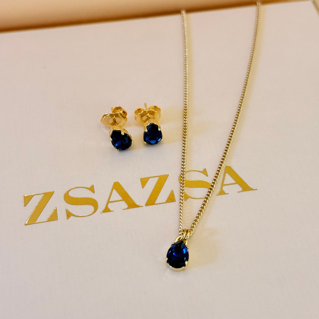 Dainty teardrop navy blue Swarovski crystals set