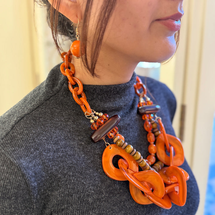 Statement orange and brown gold plated set