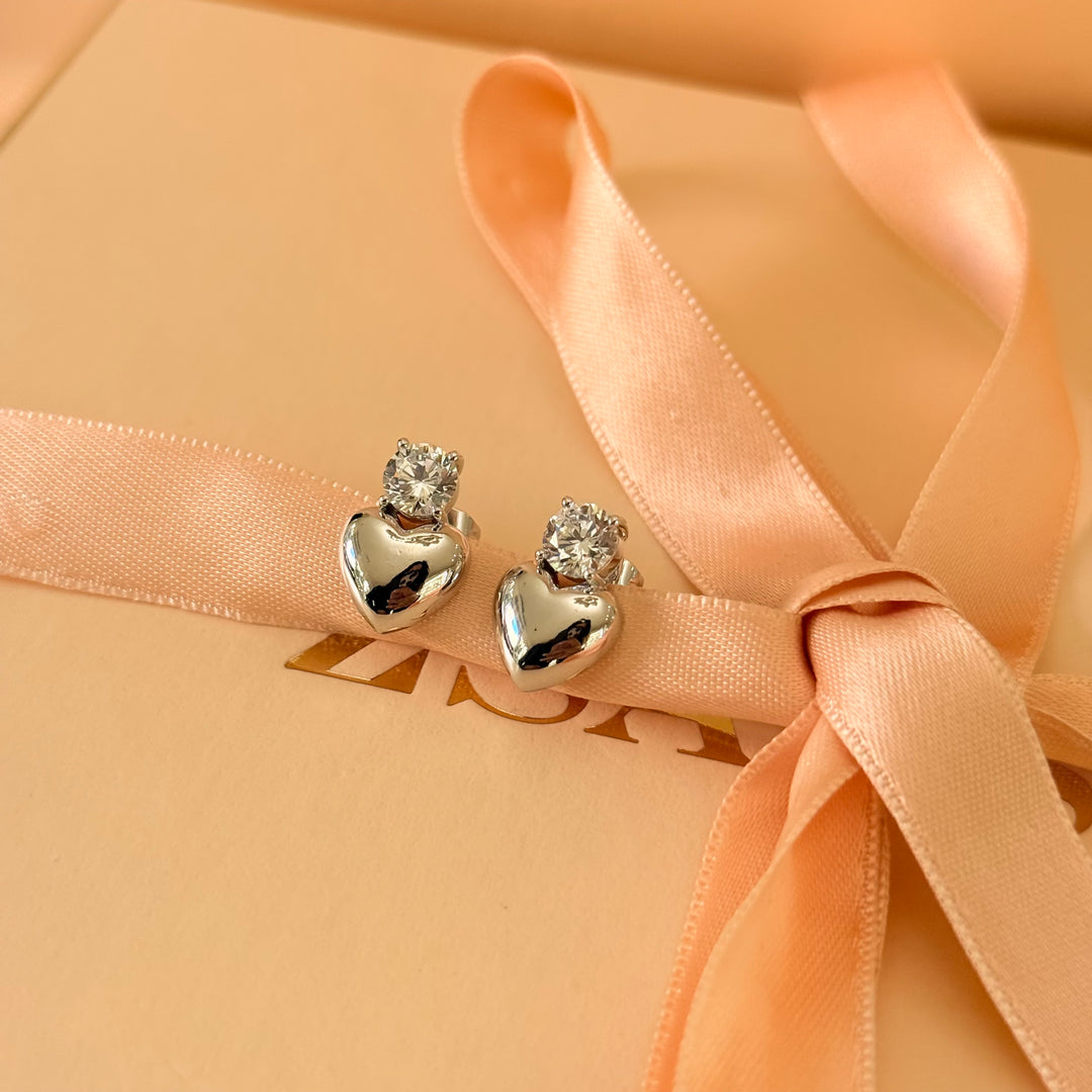 Heart zircone silver earrings