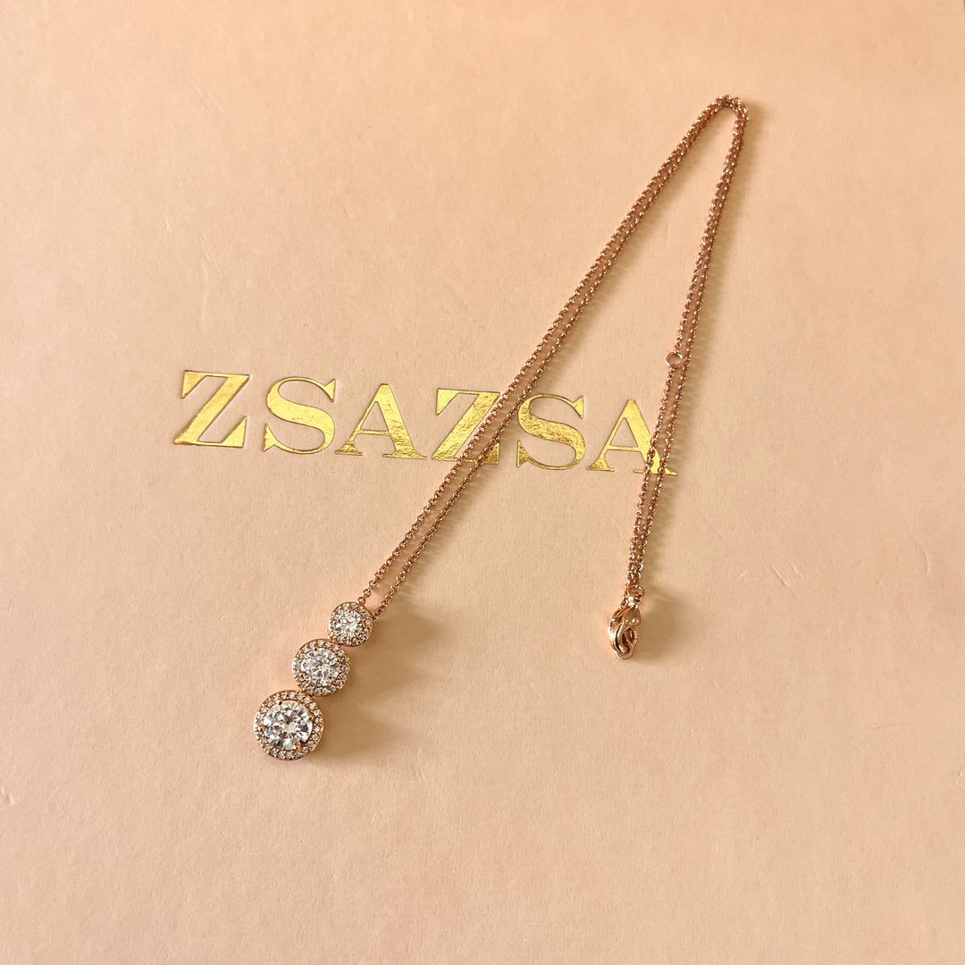 Round zircone rose gold plated pendant and bracelet