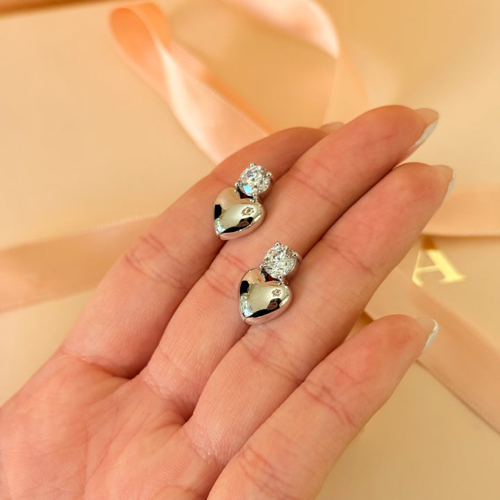 Heart zircone silver earrings