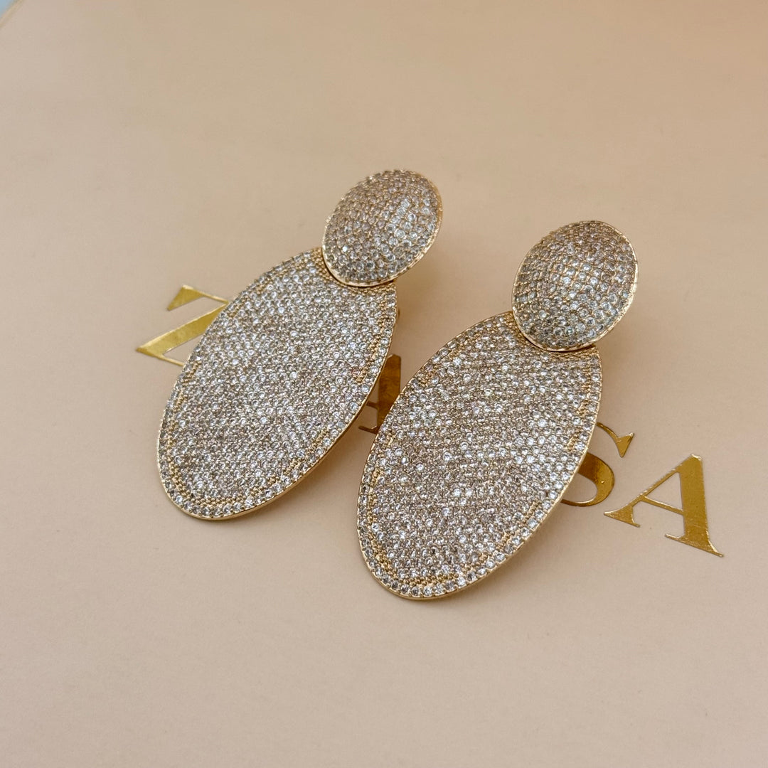 Chunky zircone gold plated French clip earrings
