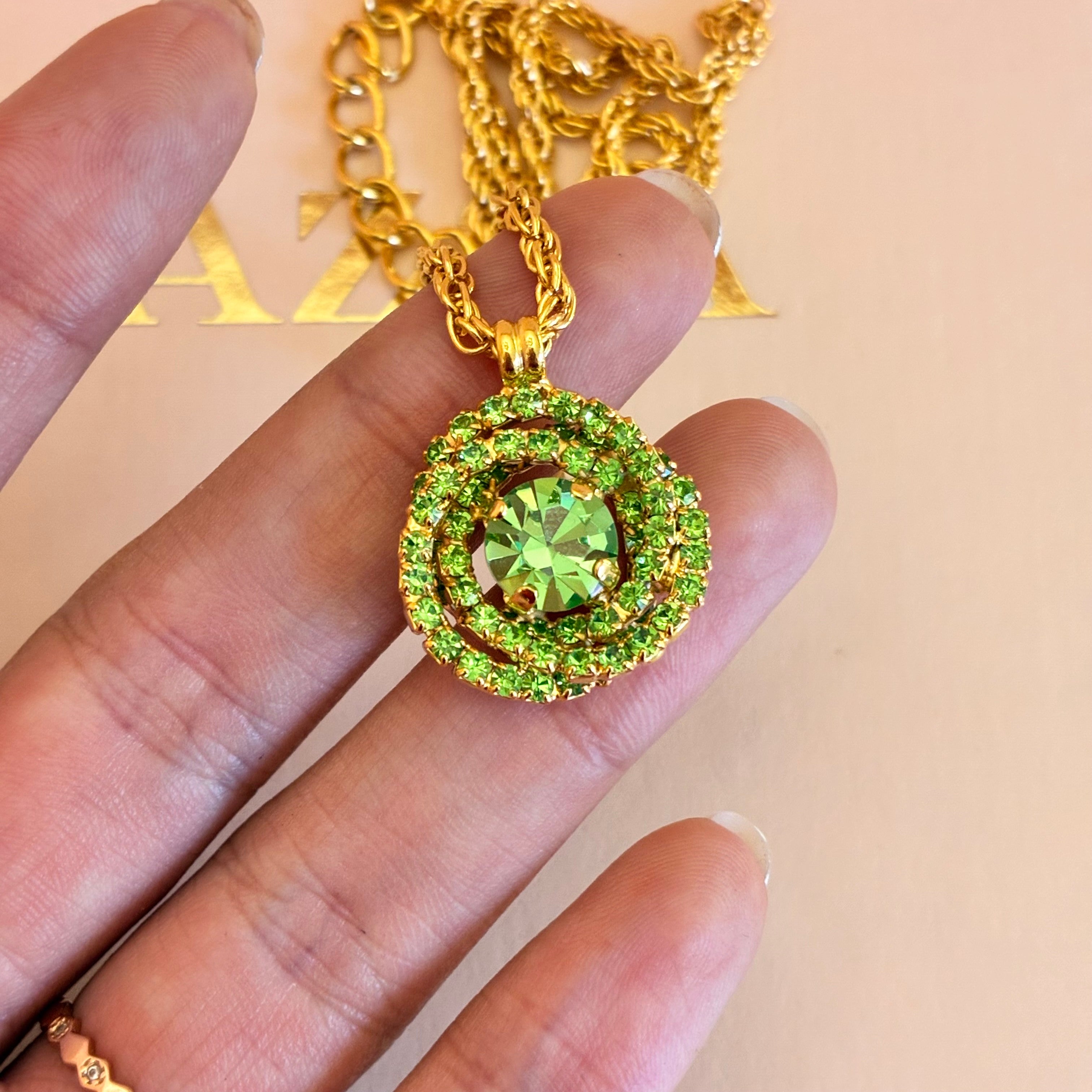 Round green Swarovski crystals pendant