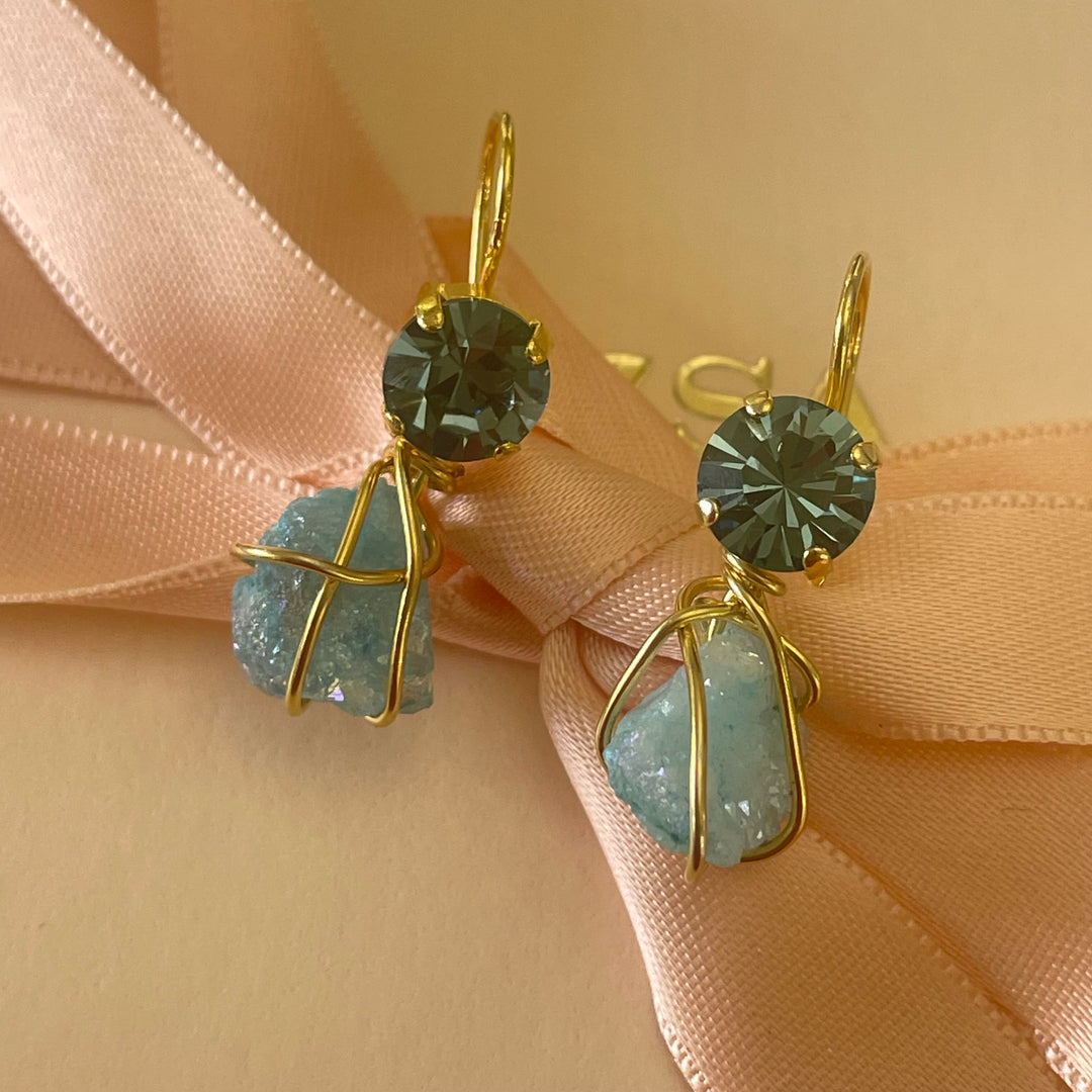 Turquoise Swarovski Crystals & quartz hooks