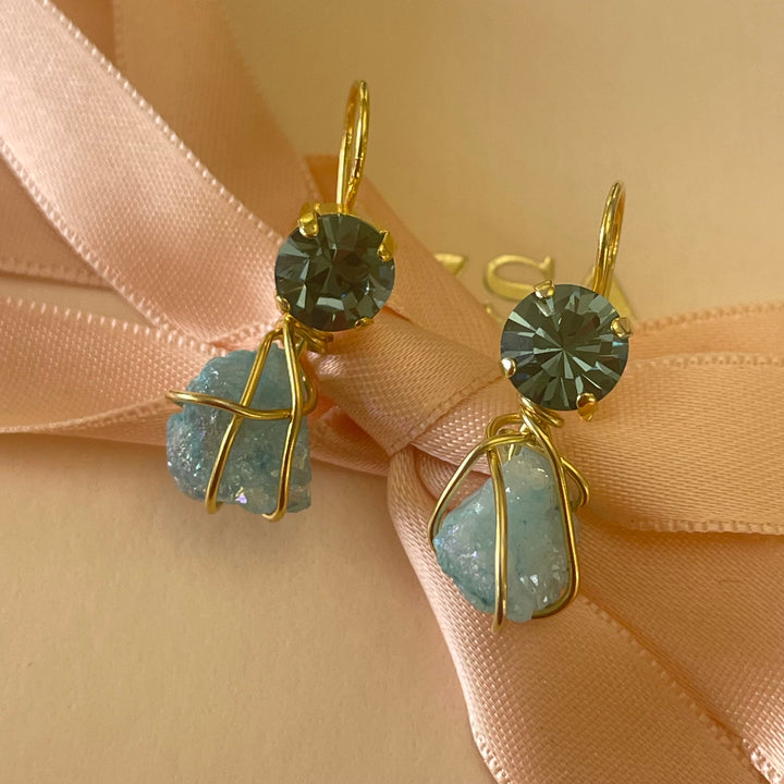 Turquoise Swarovski Crystals & quartz hooks