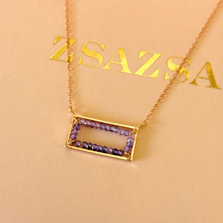 Beads purple handmade rectangular rose gold plated set