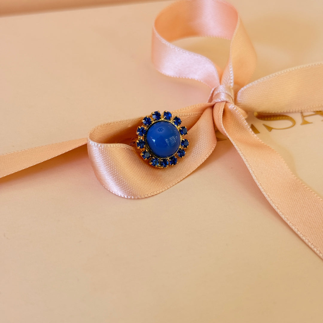 Dainty Royal blue preciosa crystals gold plated brooch
