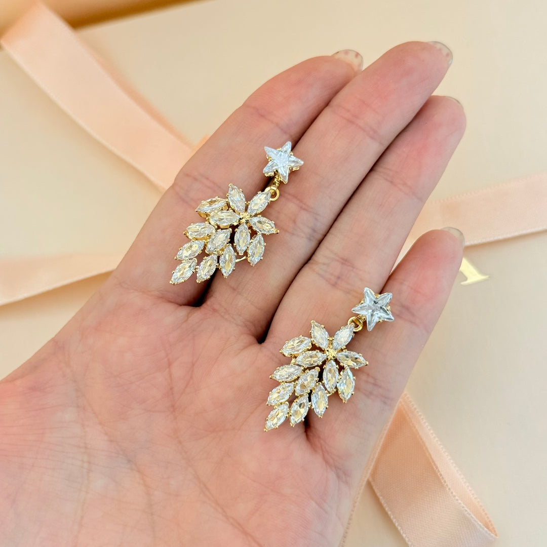 Star and marquise zircone gold plated earrings