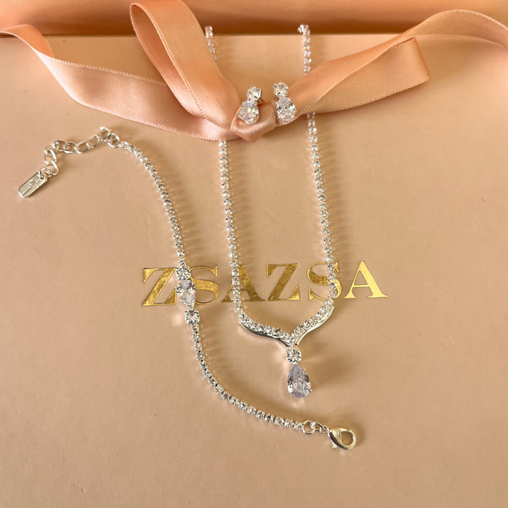 Teardrop zircone white gold plated set